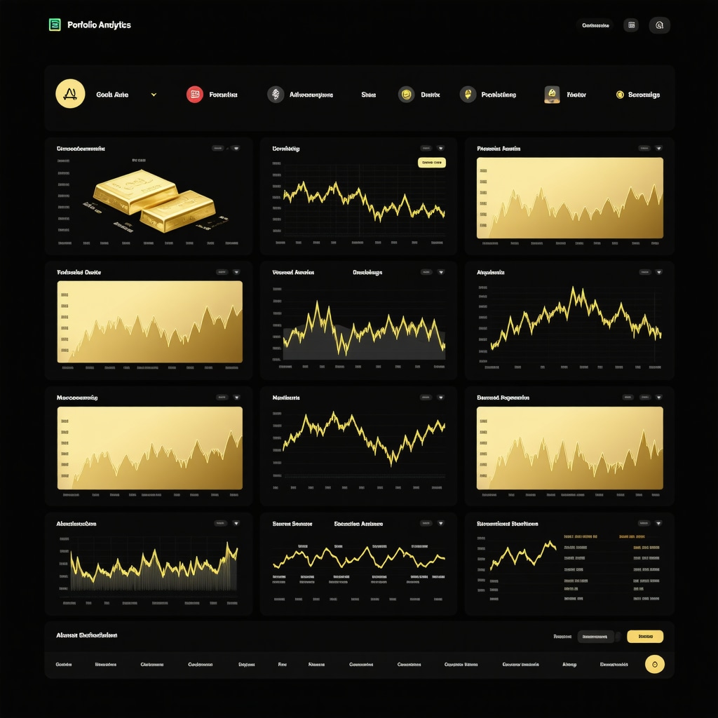 Financial dashboard with AI analytics showing gold and stock allocations and macroeconomic indicators for advanced investment strategies