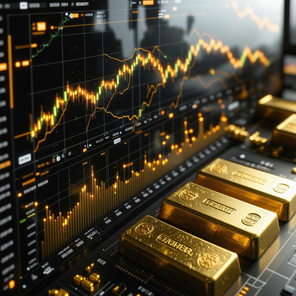 Digital dashboard showing AI analytics and blockchain technology with physical gold bars representing advanced Gold IRA strategies