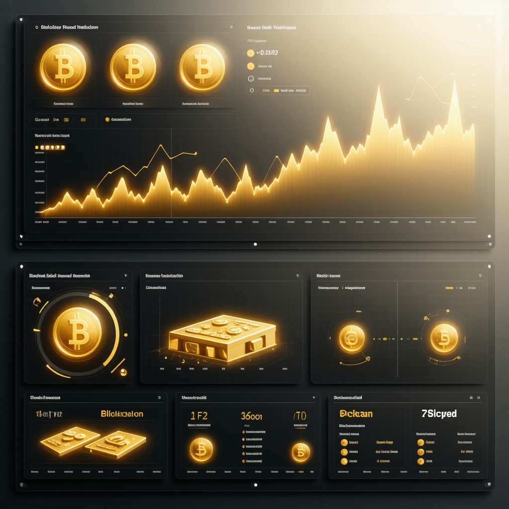 Futuristic dashboard showing AI analytics and blockchain icons related to gold market transparency