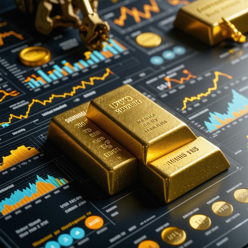 Digital dashboard showing AI analytics and ESG scores over gold investment visuals