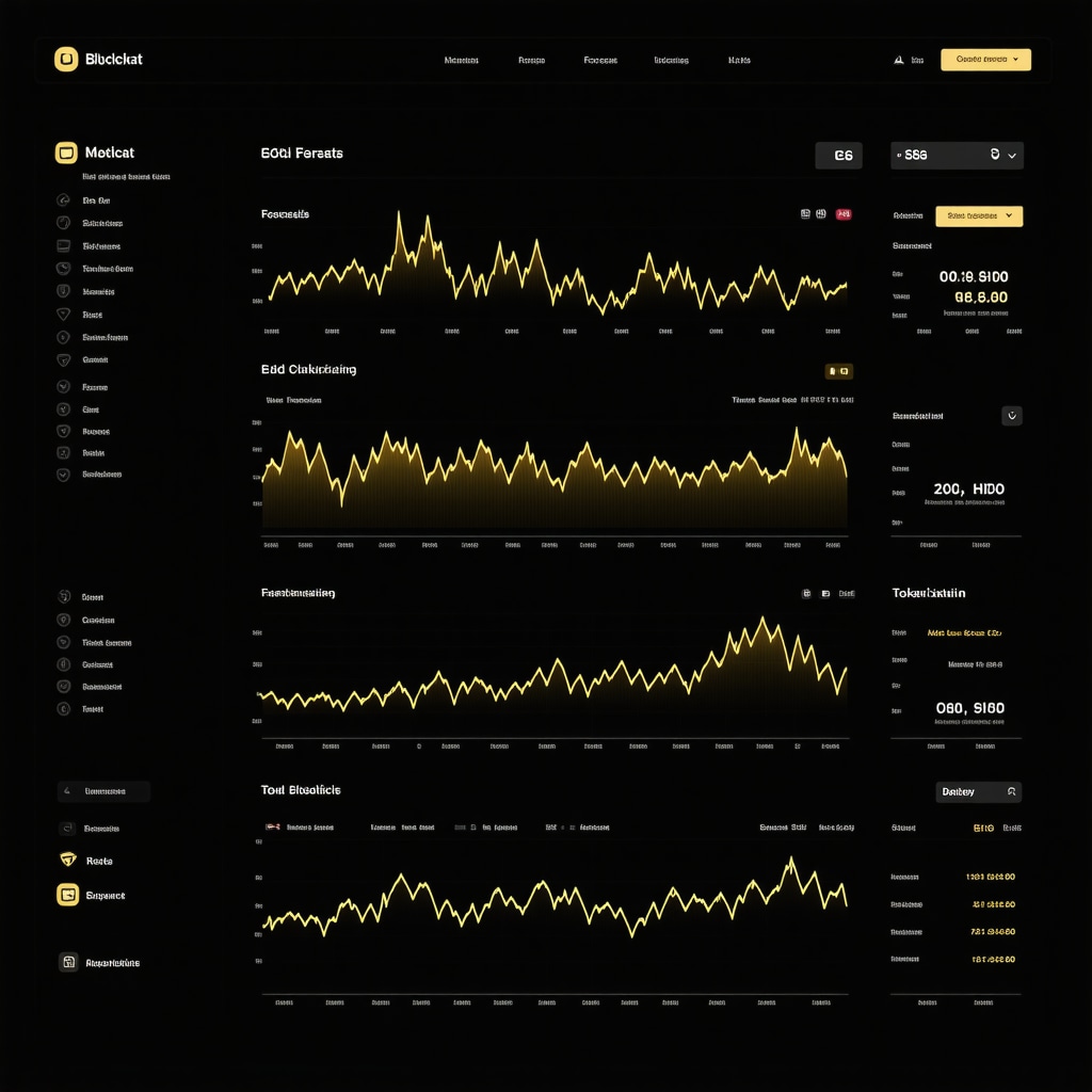 Futuristic dashboard showing AI predictions, ESG scores, and blockchain data related to gold investments