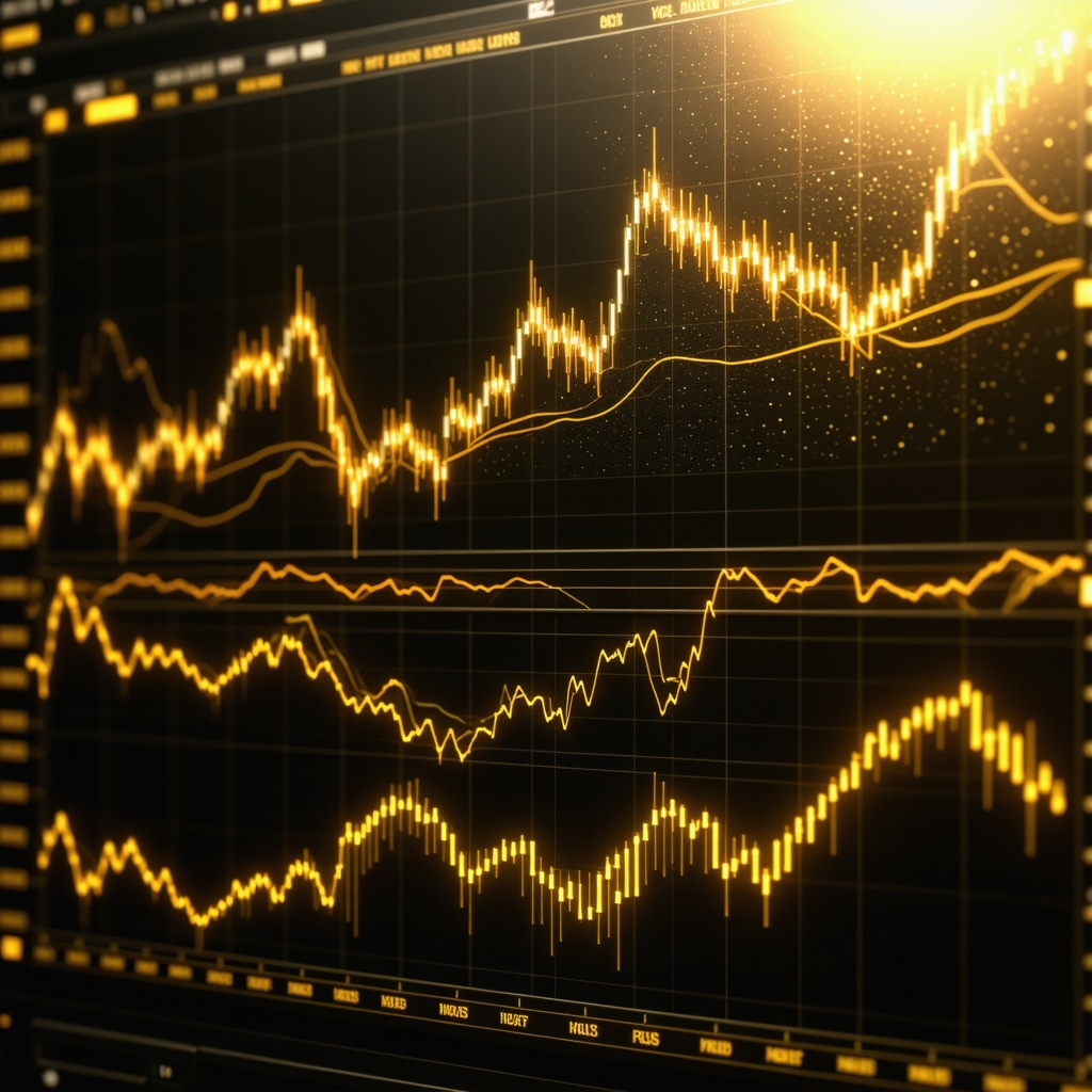 Digital dashboard showing AI analytics and gold ETF market data with financial graphs and gold-themed visuals