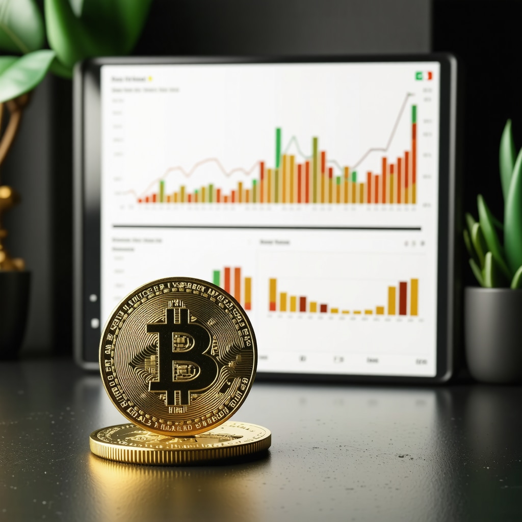 Futuristic dashboard showing gold price trends and ESG metrics with gold coin