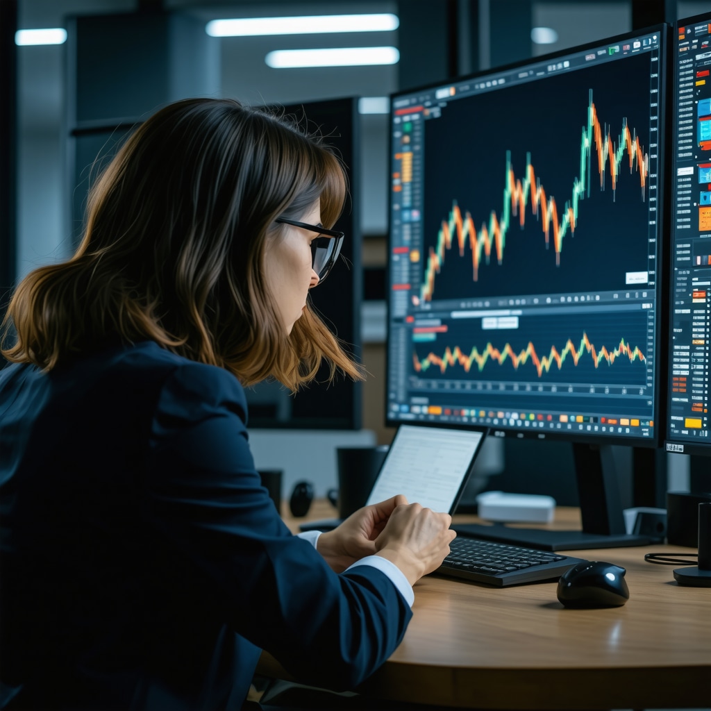 Investor analyzing charts of gold and stock market correlations with macroeconomic data