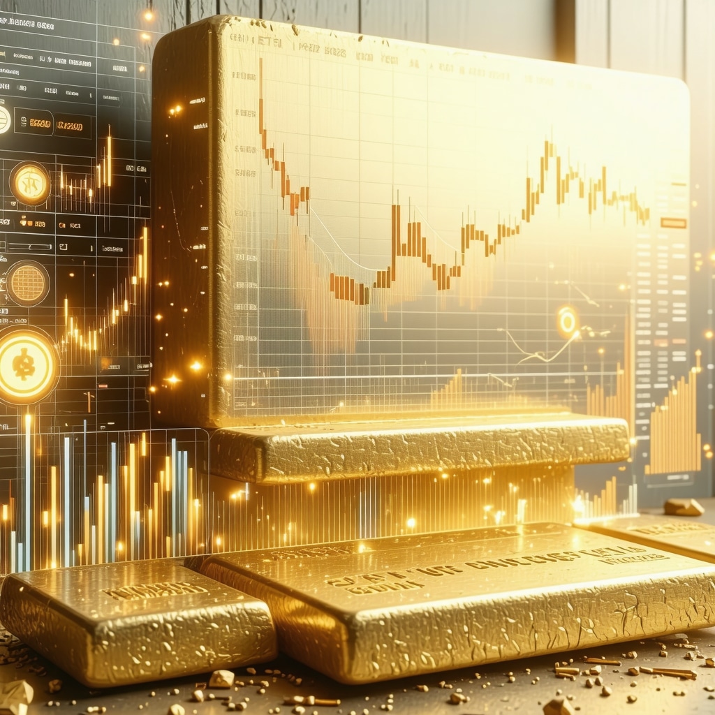 Financial dashboard showing gold ETF data analytics, AI predictions, and compliance visual cues