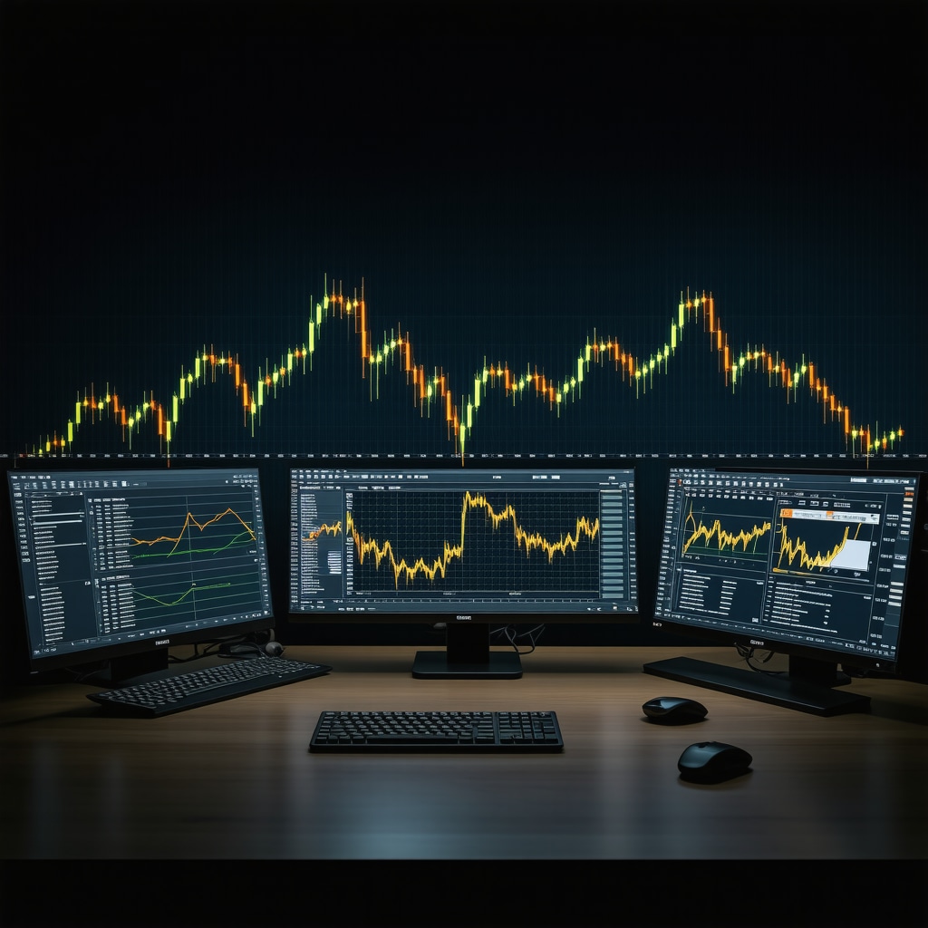 Trading desk showing gold futures charts, Commitment of Traders data, and machine learning model outputs