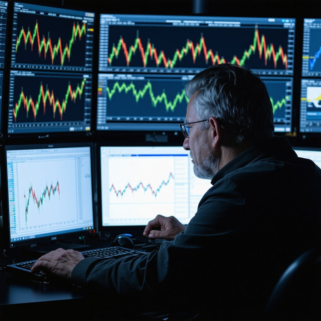Trader analyzing gold futures charts with technical indicators and regulatory data in a modern trading environment