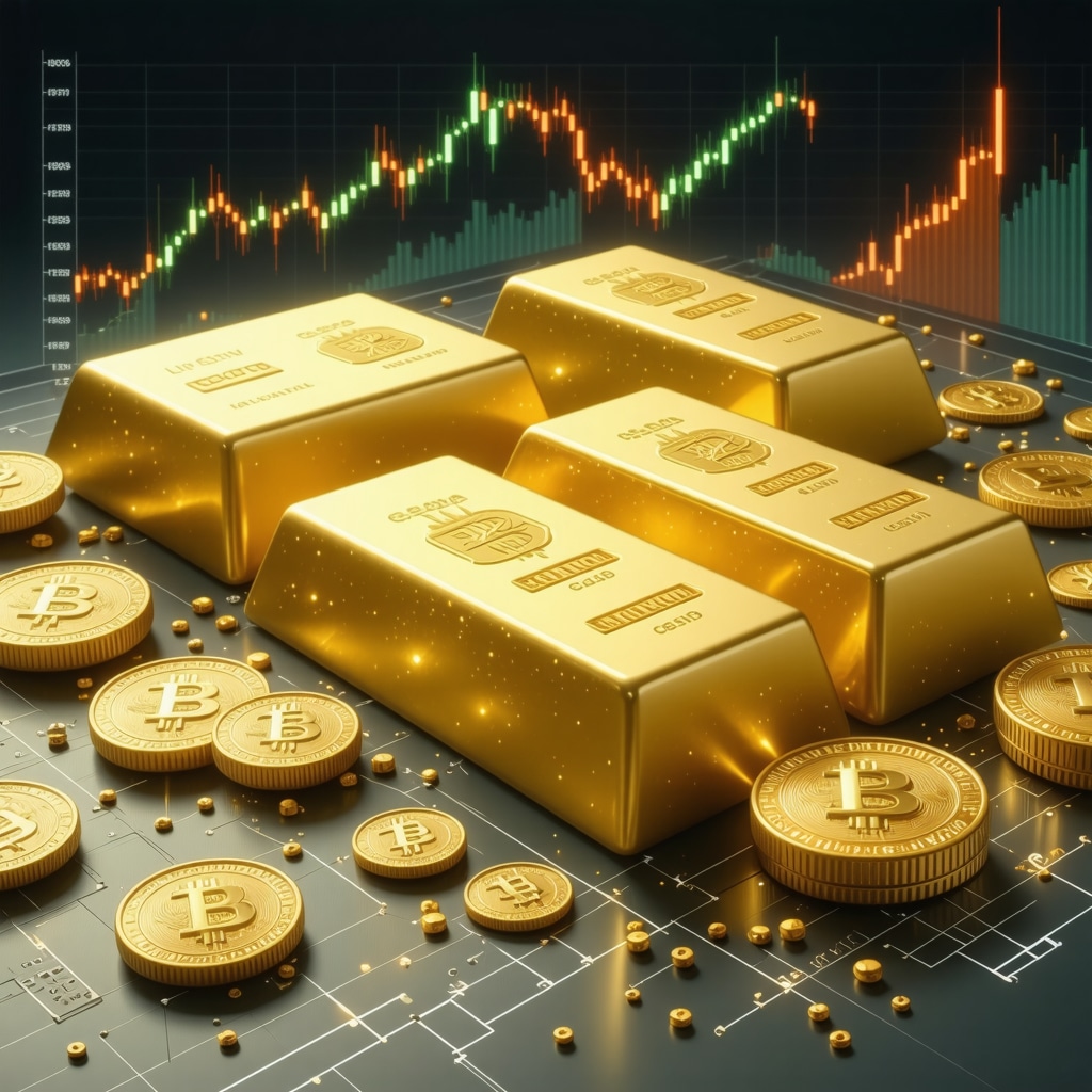 Infographic showing gold bars, blockchain tokens, and inflation charts representing advanced investment strategies