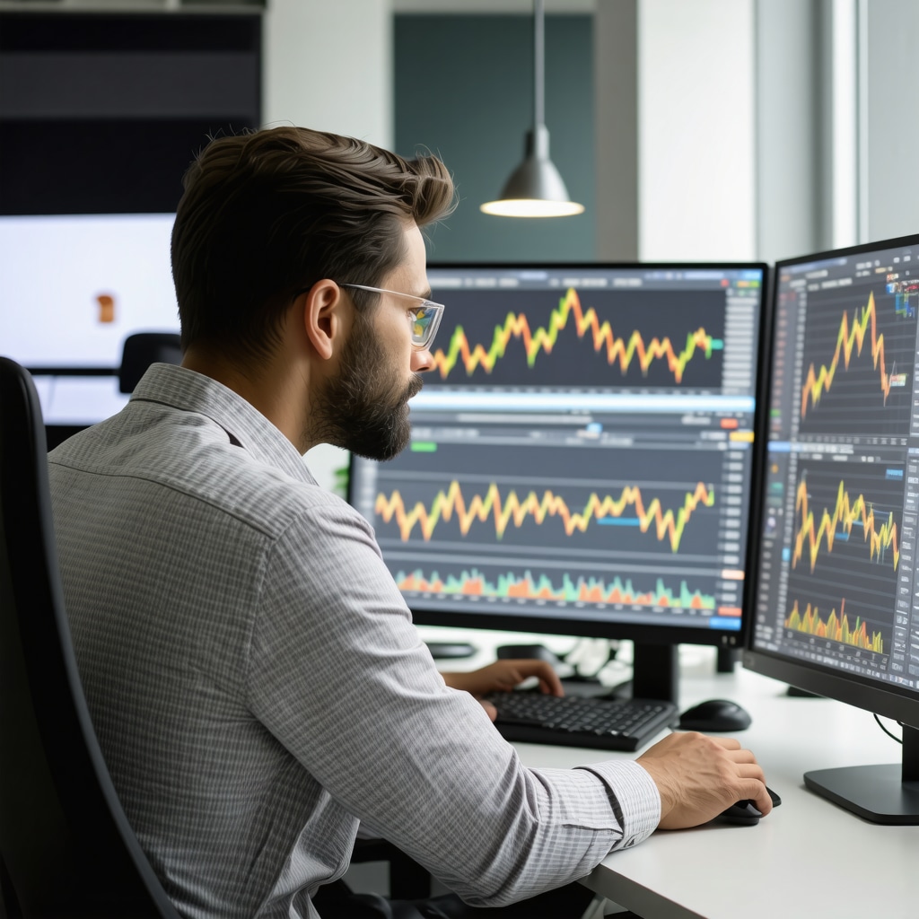 Investor analyzing gold market data with sentiment and technical charts