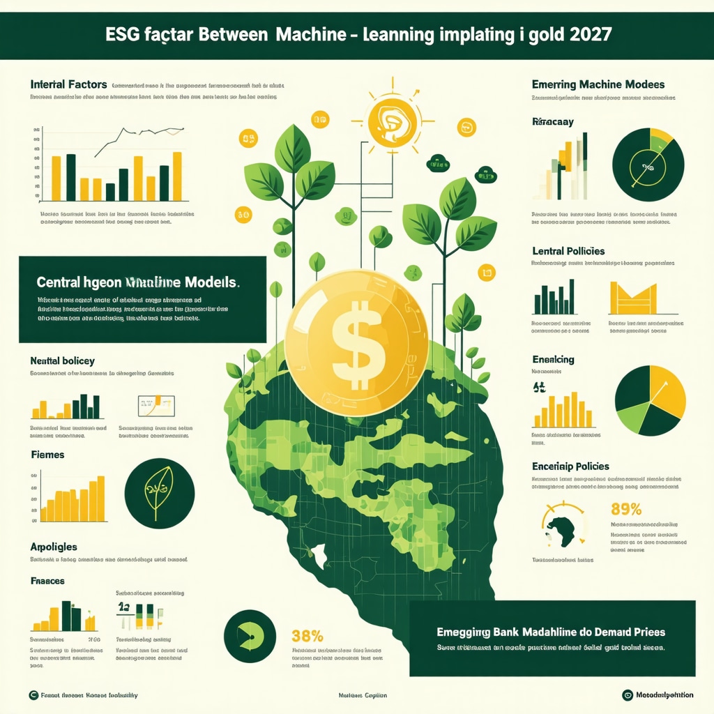 Infographic showing ESG integration, quantitative forecasting, central bank policies, and emerging market demand shaping gold prices in 2027