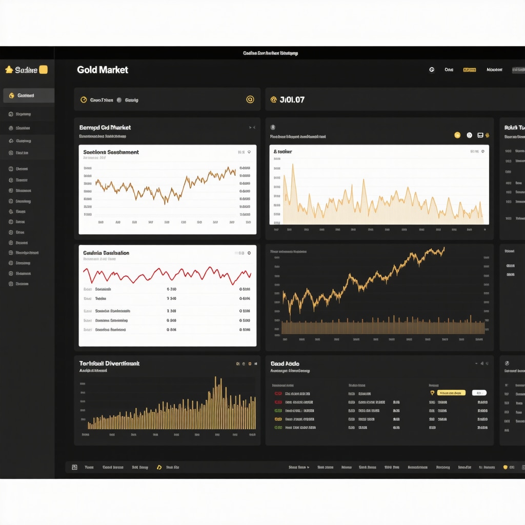 Dashboard showing gold market sentiment indicators, price charts, and portfolio diversification graphs