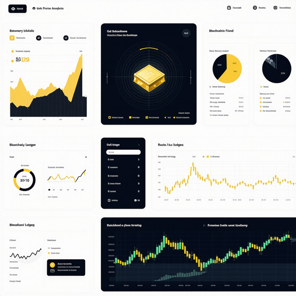 Financial dashboard showing gold analytics, blockchain data, and compliance metrics