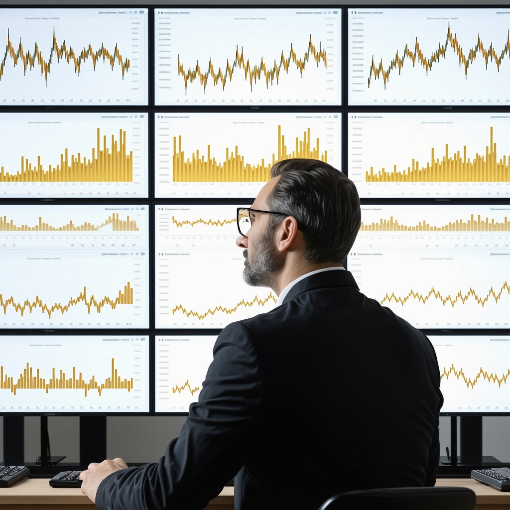 Financial analyst analyzing complex gold price forecasting data and macroeconomic indicators