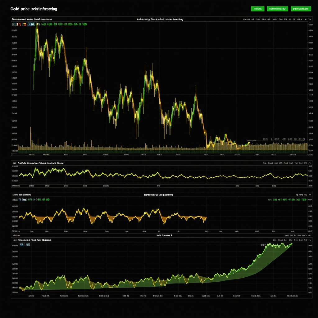 Digital dashboard showing gold prices with AI analytics and behavioral finance data