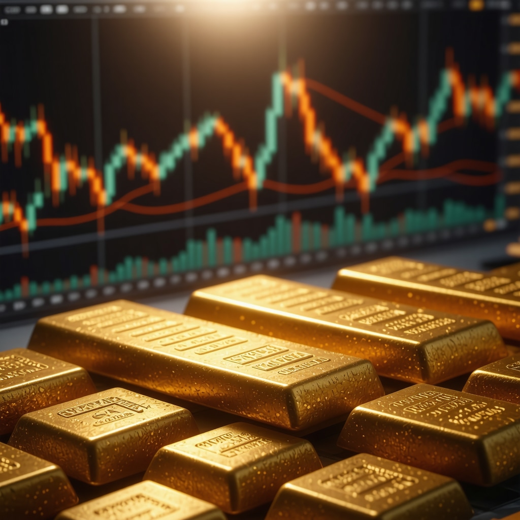 Futuristic gold trading dashboard combining sentiment analysis and AI-driven charts