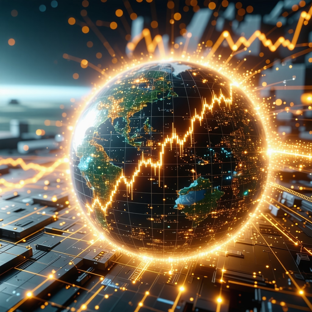 Futuristic trading interface showing gold market charts and blockchain tokens
