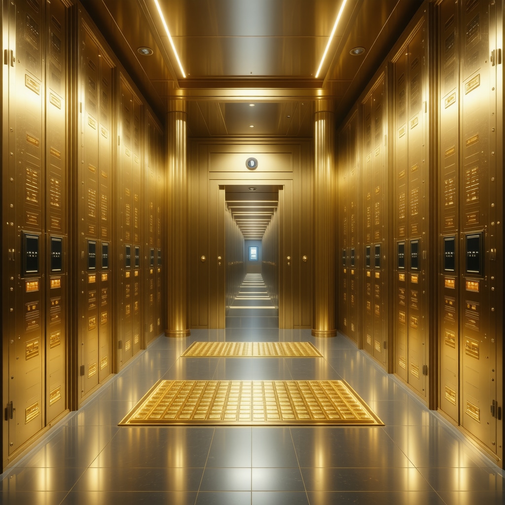 High-tech gold vault featuring biometric access and AI-powered surveillance for gold bar security in 2025