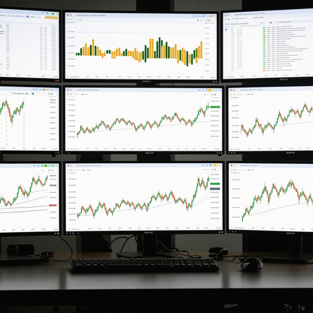 Trading workstation showing gold futures charts and machine learning algorithms