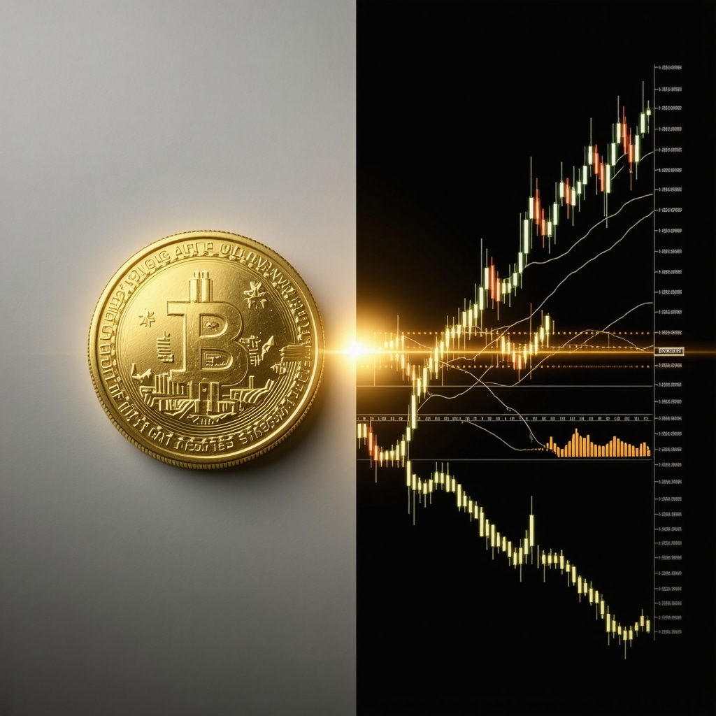 Composite image of gold bullion coin alongside financial charts representing gold ETFs and mining stocks