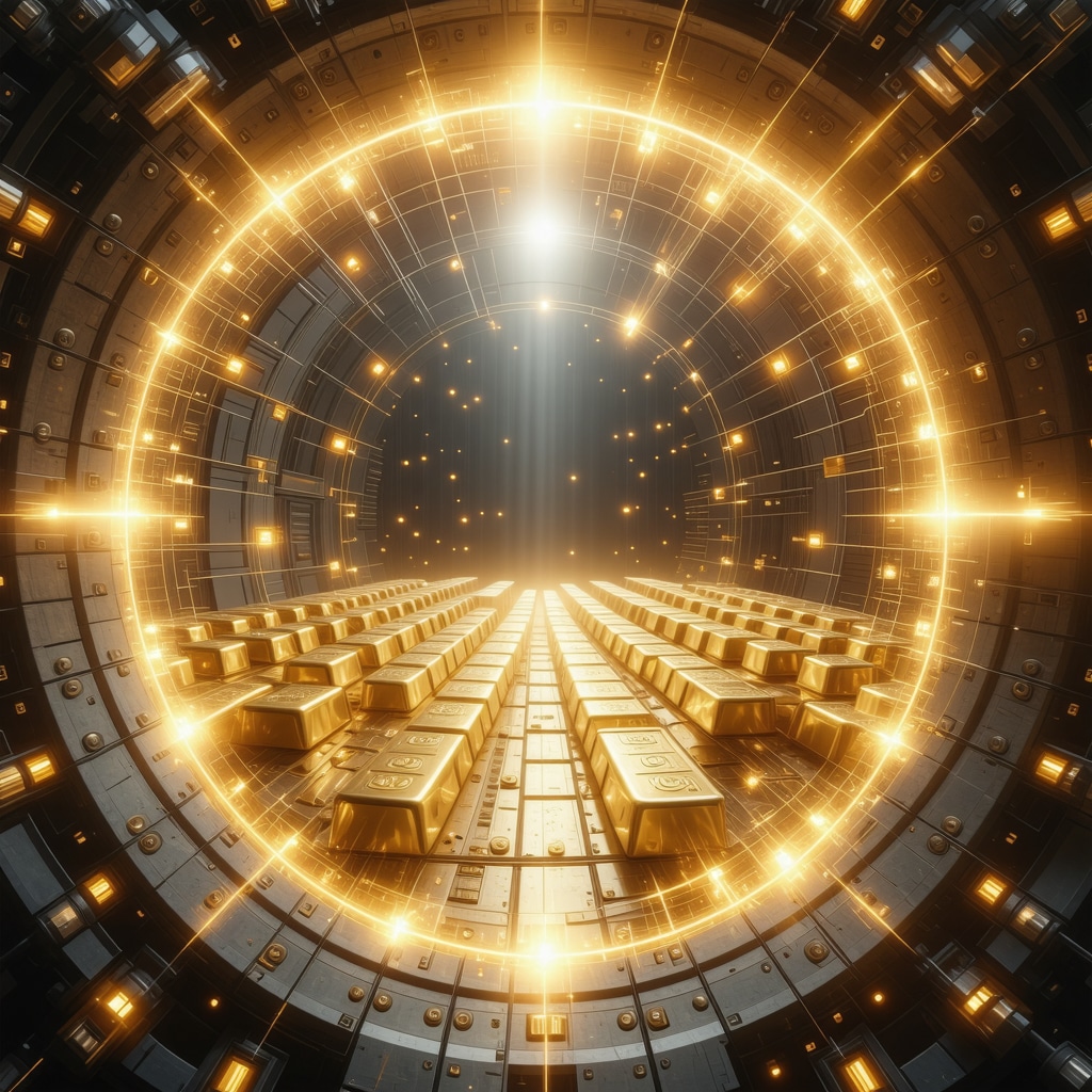 Modern gold vault integrating blockchain technology for authentication and security