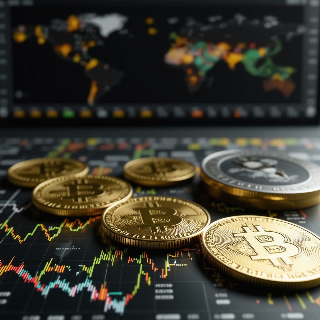 Digital blockchain ledger overlaid on gold coins symbolizing enhanced security and provenance in gold coin investments