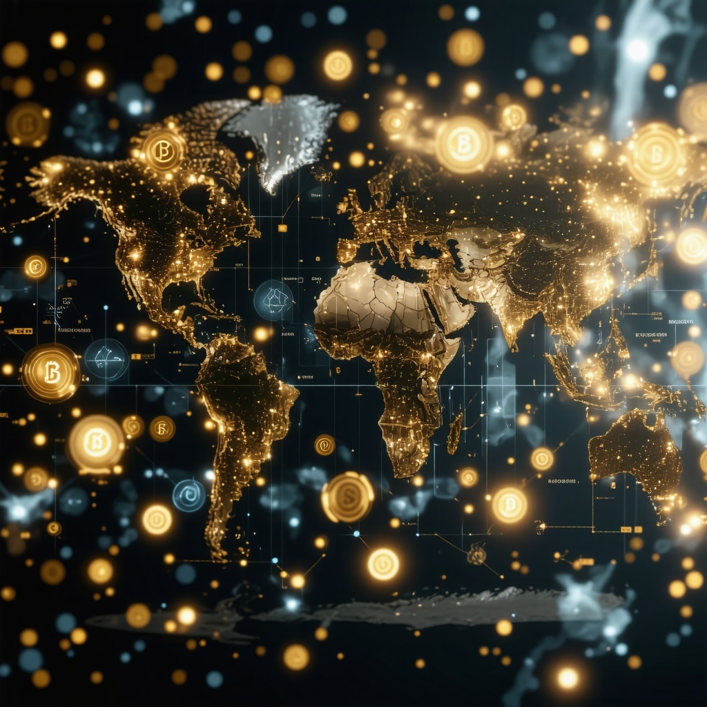 Digital gold tokens on blockchain with financial data charts representing innovation in emerging market gold investments