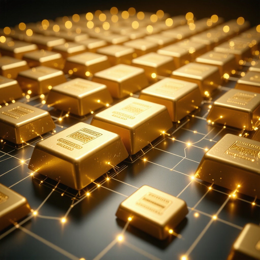 Blockchain nodes connecting gold bars illustrating secure and transparent gold provenance