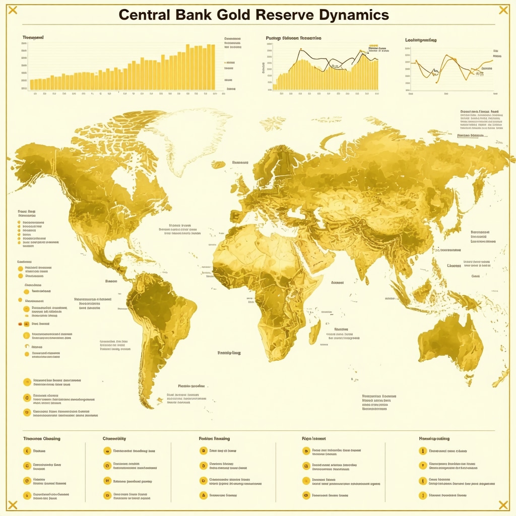 Infographic showing central bank gold reserve trends, leasing activities, and geopolitical factors affecting gold prices
