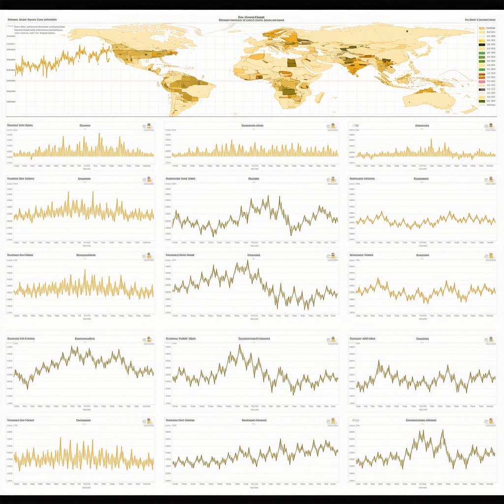 Interactive dashboard displaying gold price charts, geopolitical sentiment indicators, central bank gold reserve data, and multi-asset correlation heatmaps