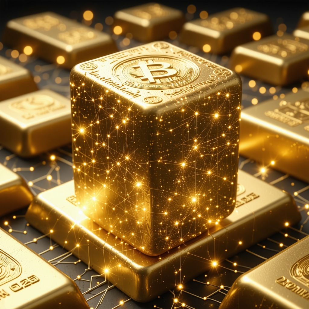Digital gold token overlaying physical gold bars illustrating blockchain-based and traditional gold investments