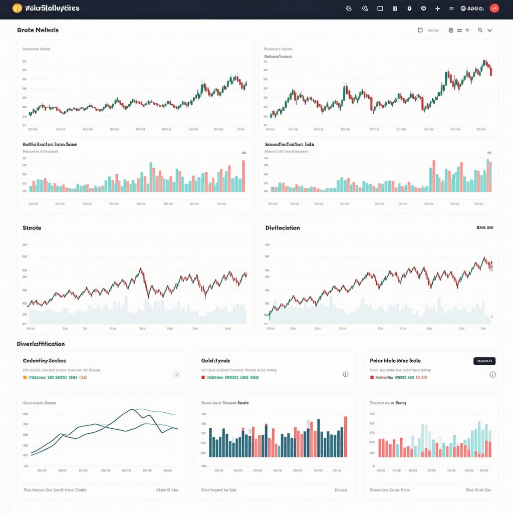 Dashboard showing gold price trends, gold stocks charts, and portfolio allocation graphs for 2025 investment strategies