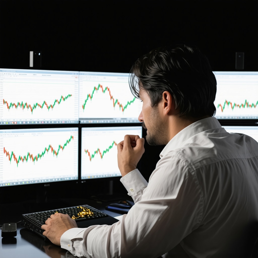 Financial analyst studying gold futures, ETFs, and physical gold investment data with macroeconomic charts