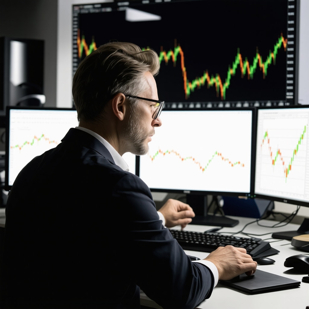 Analyst reviewing complex gold ETF market data and charts in trading environment