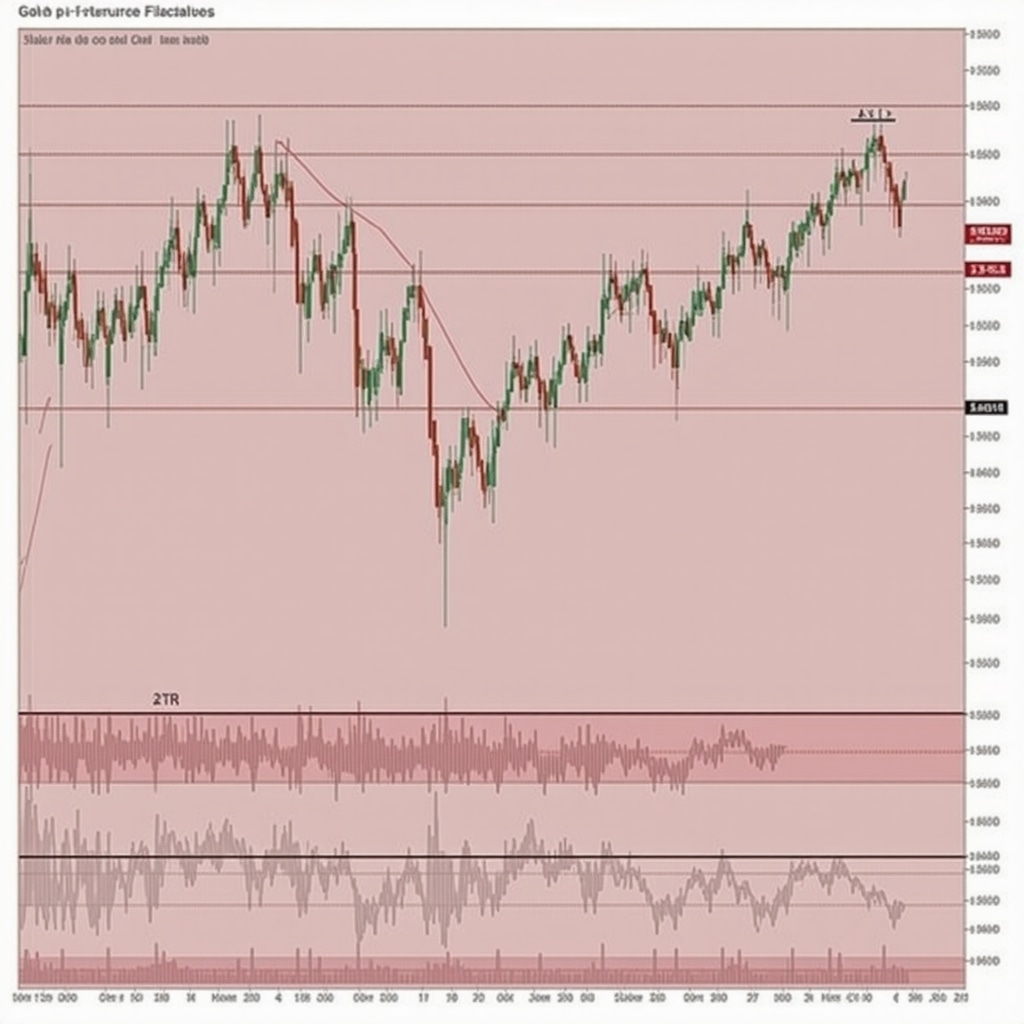 Chart of gold futures prices with ATR and RSI indicators for volatility and momentum analysis