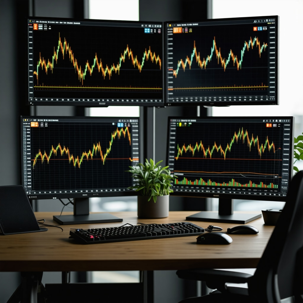 Trading desk showing gold futures charts alongside sentiment and behavioral finance analytics