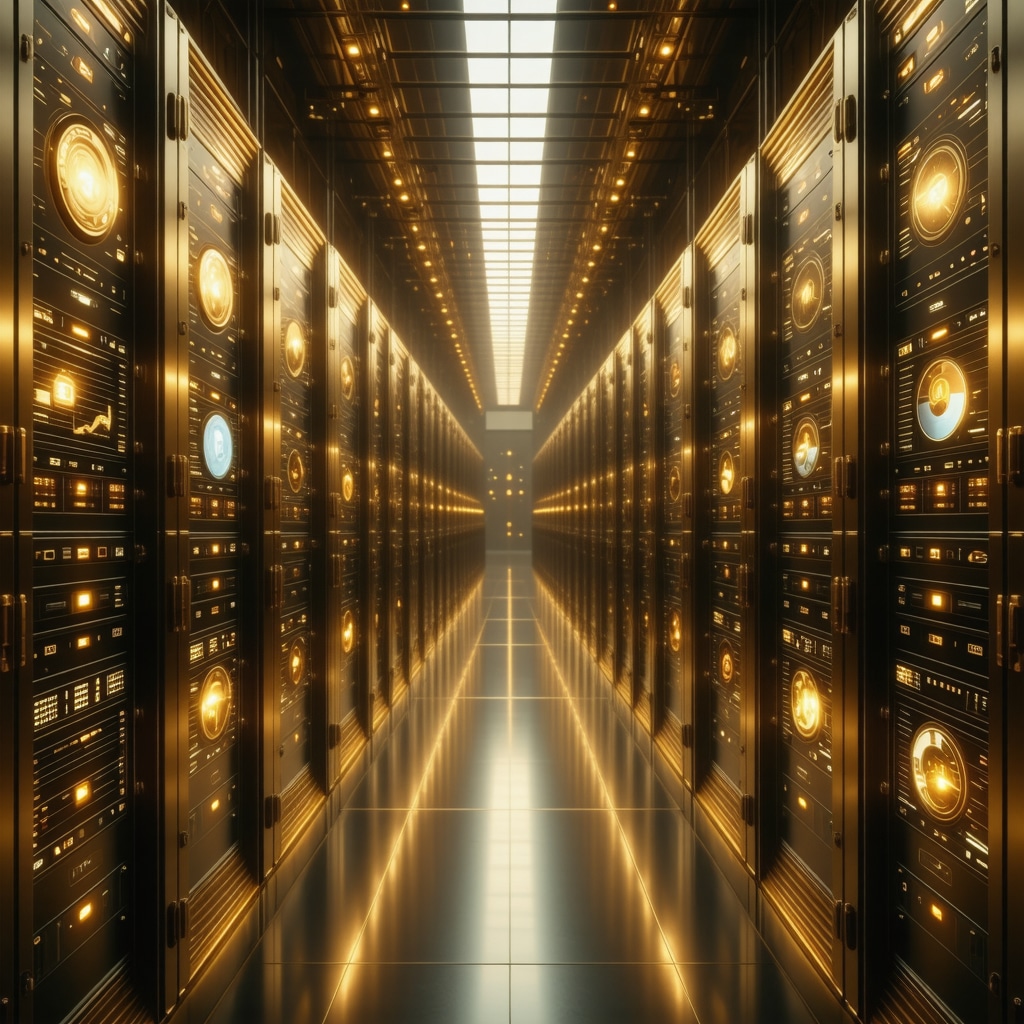 Gold bullion vault secured by blockchain verification and AI analytics