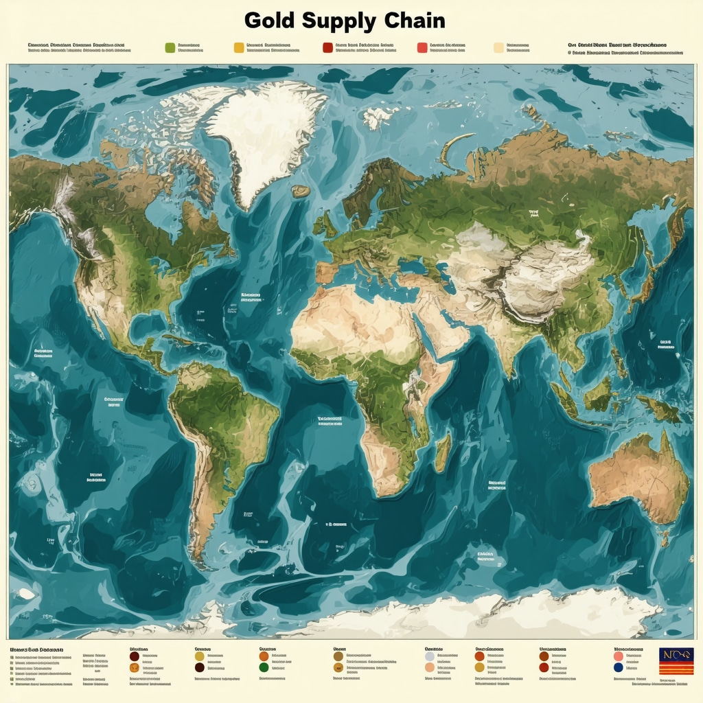 Global gold supply chain diagram highlighting central bank demand effects on mining and refining