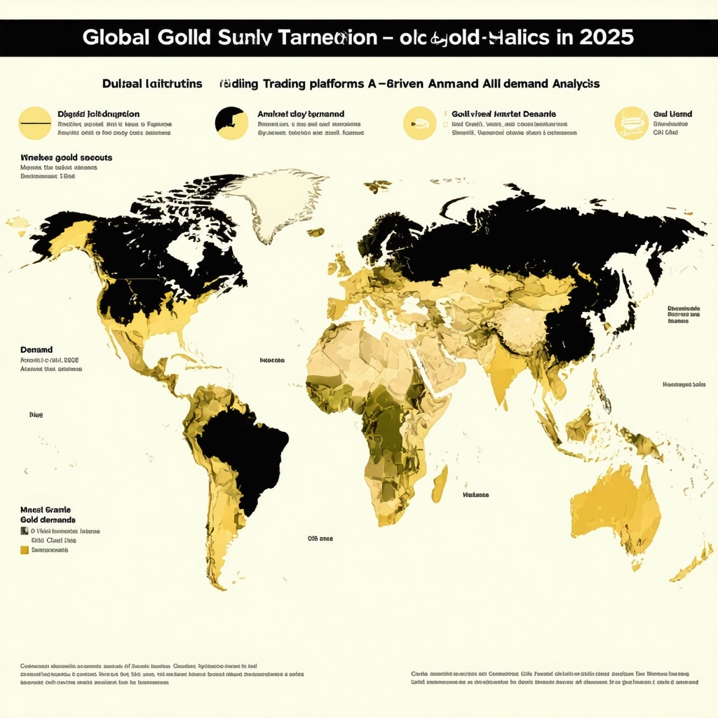 Visual representation of gold supply disruptions, digital trading platforms, and AI analytics in gold markets
