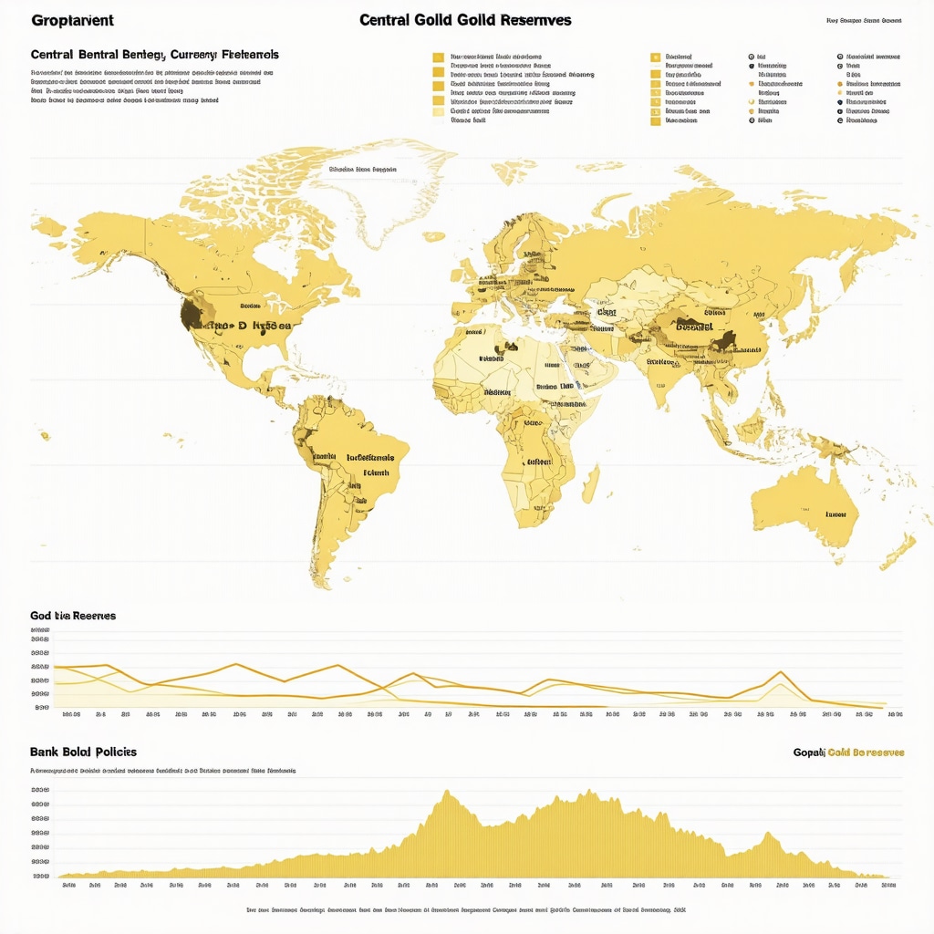 Infographic illustrating central bank gold reserves, currency policies, and gold price dynamics