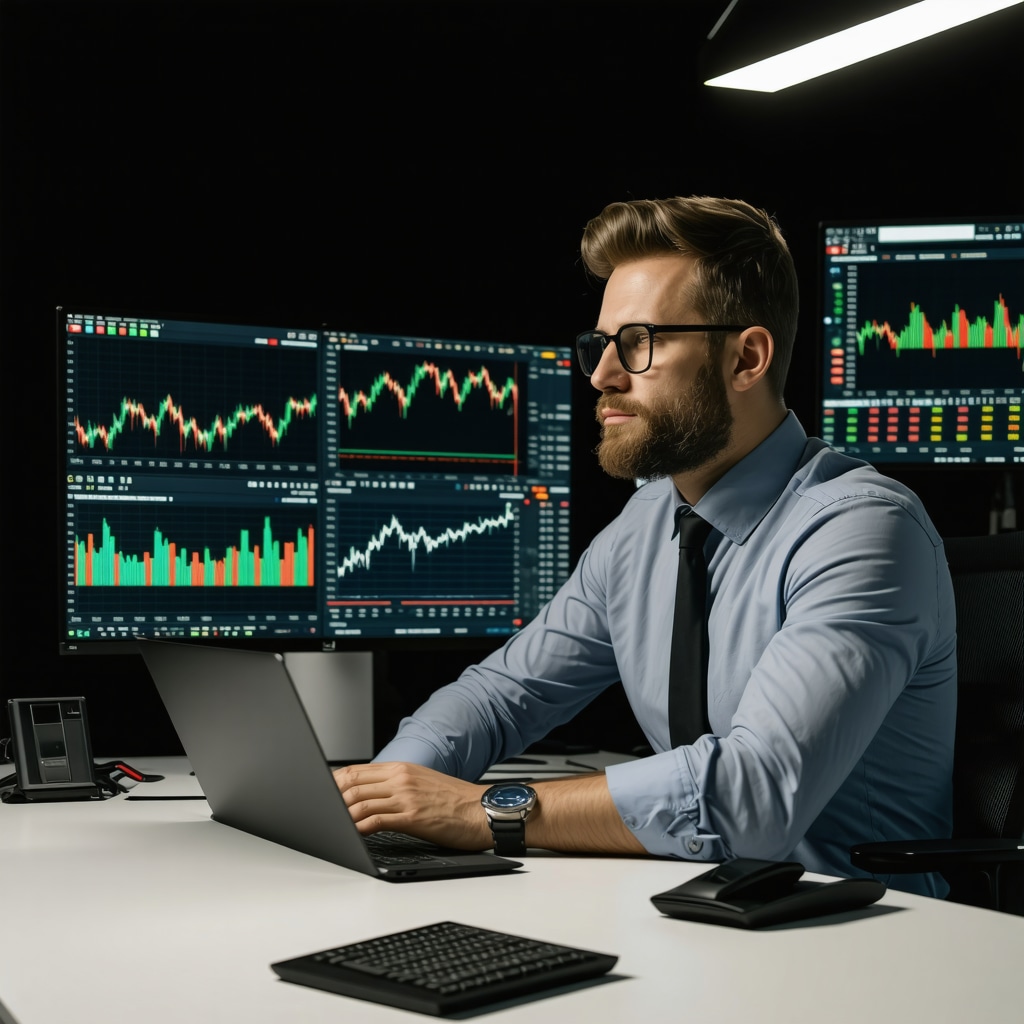 Investor reviewing gold stock charts including quantitative models and ESG metrics