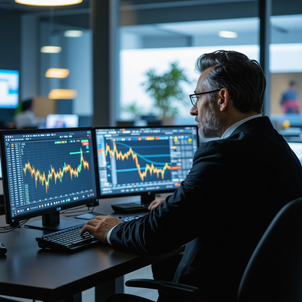 Investor analyzing portfolio with gold and stock market data