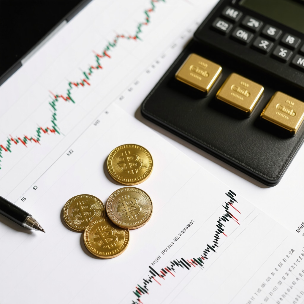 Physical gold coins and bars on a desk with financial charts and notebook representing thoughtful gold investment