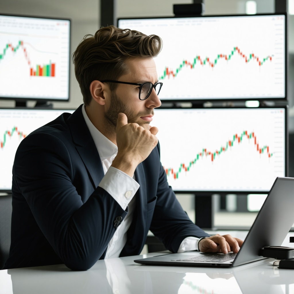 Trader analyzing gold price charts and economic indicators on multiple screens