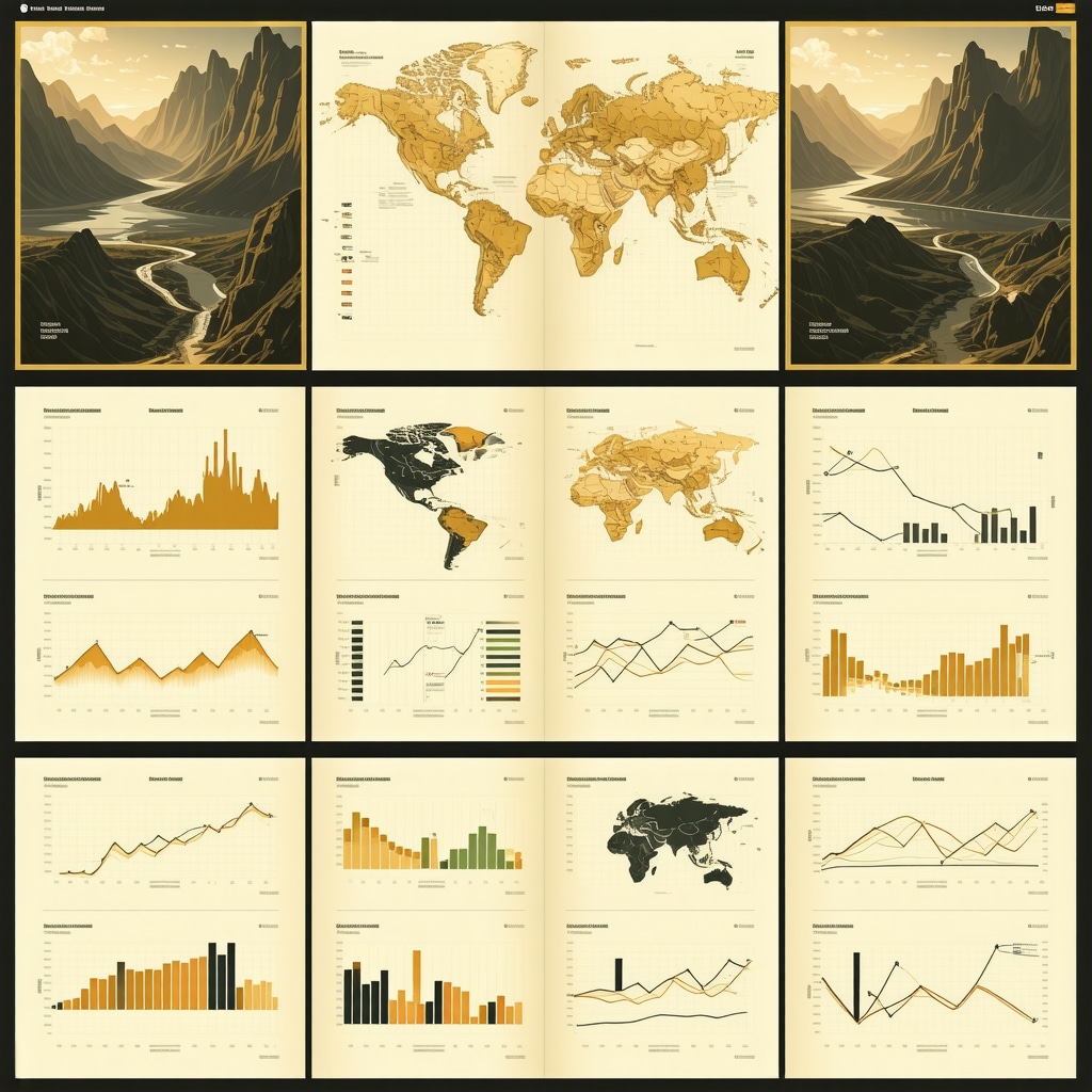 Dashboard displaying AI analytics, geopolitical risk scenarios, and ESG metrics applied to gold mining stocks
