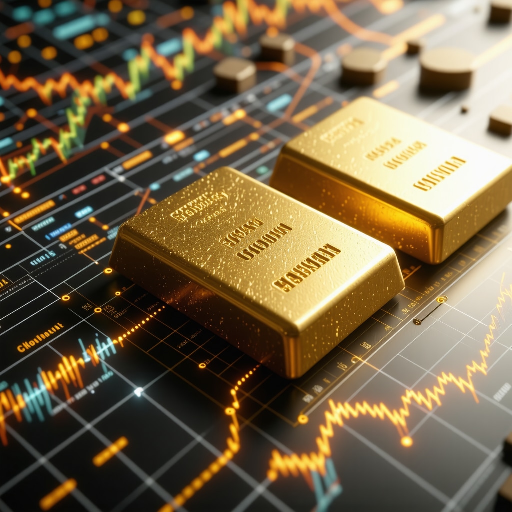 Visualization of AI and blockchain technologies securing gold investment assets and analytics