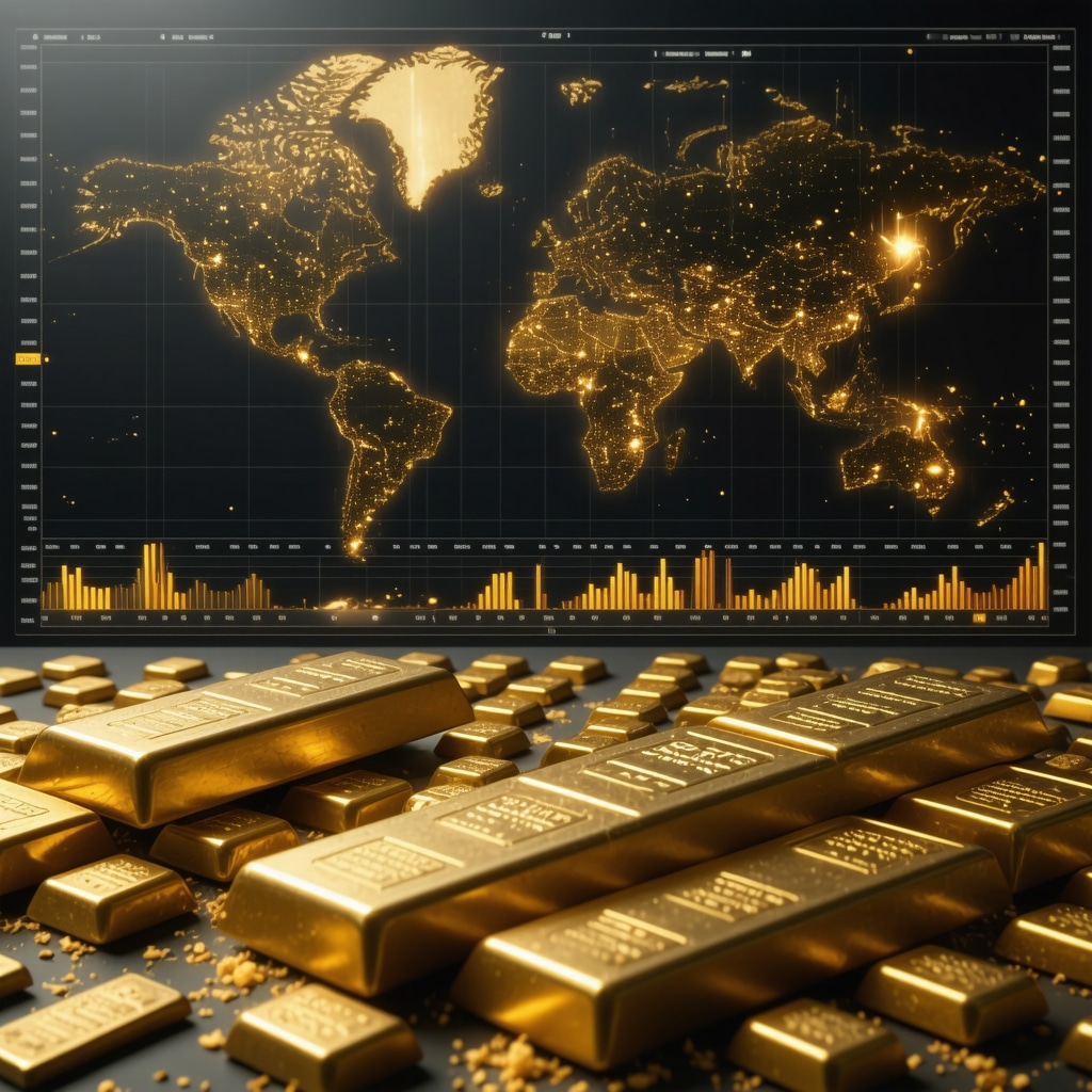 Digital dashboard showing AI analytics combined with ESG metrics related to gold trading