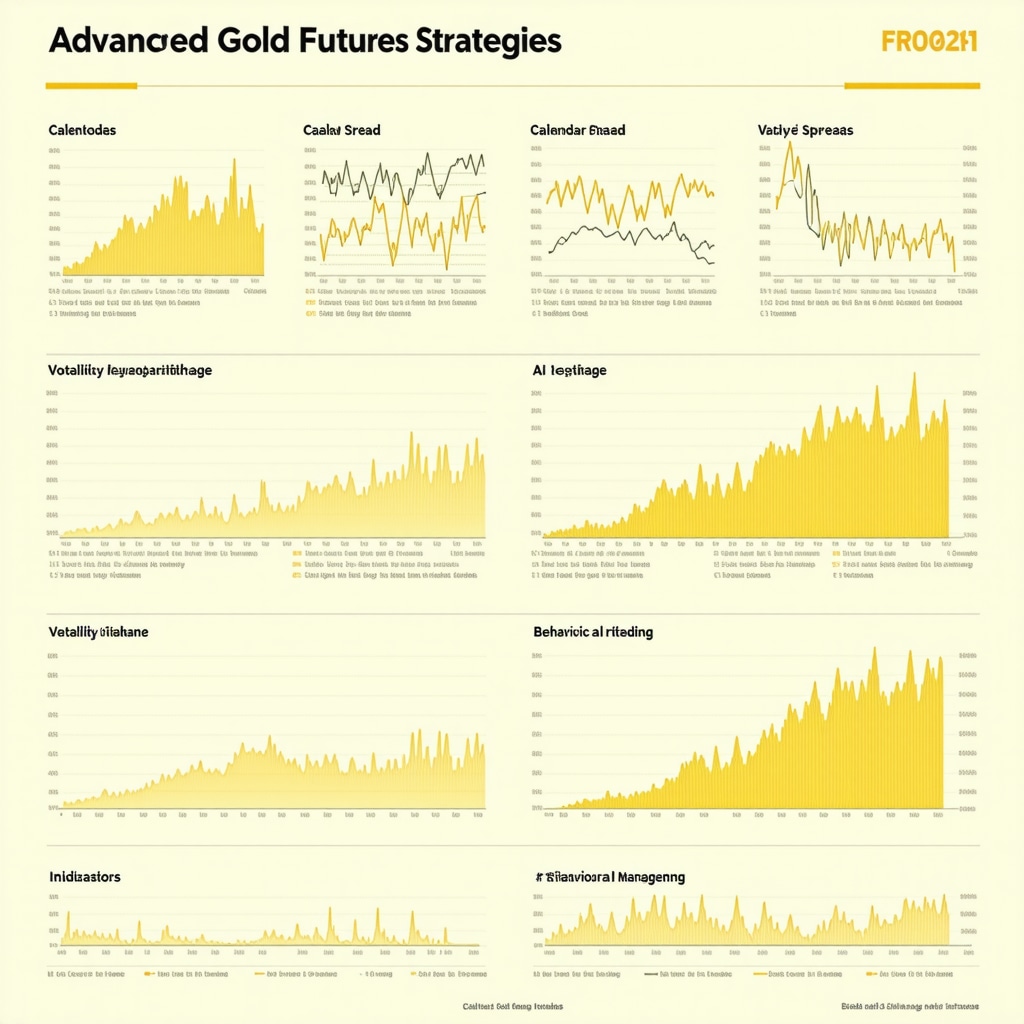 Infographic depicting complex gold futures trading strategies and market analysis