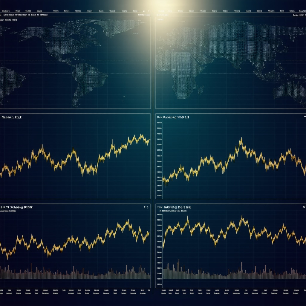 Financial dashboard with gold price charts, technical indicators, geopolitical and currency data for expert gold investment strategies