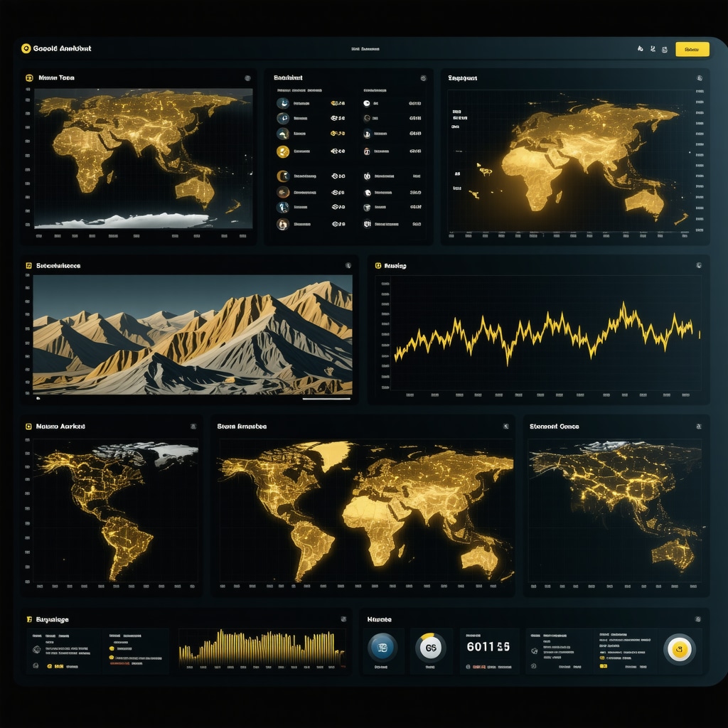 Digital dashboard showing gold market analytics including supply chain data and demand indicators