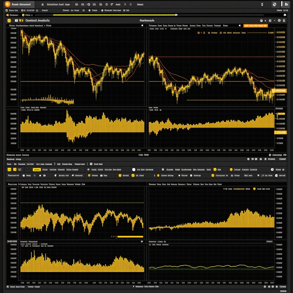 Digital dashboard showing gold price charts, sentiment analysis, AI neural networks, and derivative indicators